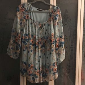 Green floral blouse